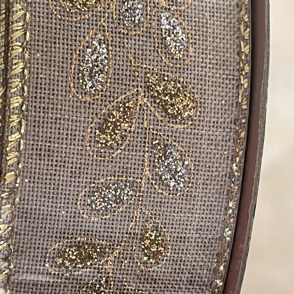 Christmas Ribbon, Hanukkah Ribbon Silver & Gold on Tan GLITTERED 1.5” Wired Edge - Picture 4 of 6